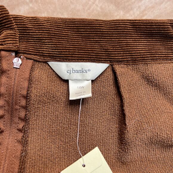 CJ Banks Vintage Y2K Corduroy Midi Skirt Pleated Slit Brown Tan Women's 14W NWT - Picture 4 of 8